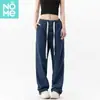 Venta Directa de Fábrica Jeans de Cintura Elástica para Hombres y Mujeres, Estilo Americano Sueltos Rectos Casual Versátil de Pierna Ancha, En Stock Transfronterizo