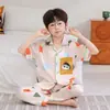 2026 Pijamas Nuevos para Niños Niños Seda de Hielo Verano Manga Corta Pantalón Largo Dibujos Animados Niño Niños Medianos y Grandes Ropa de Casa para Aire Acondicionado