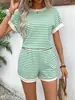 En Stock Primavera, Verano y Otoño Shein Amazon Aliexpress Tk Transfronterizo Europeo y Americano Conjunto de Camiseta a Rayas y Shorts de Punto