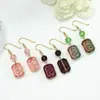 Brincos Quadrados de Vidro com Rosa Estilo Nacional Chinês Novo com Design de Relevo Vintage, Brincos Elegantes e Versáteis
