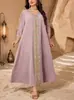 Robe Longo Feminino Outono Novo Estilo Multicor Bordado Decote V Bordado Pesado Renda Botões com Pedrarias Solto Plus Size Robe Longo