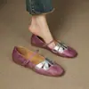 Novos Sapatos Casuais Femininos Cor Sólida Boca Rasa Tamanho Grande Salto Baixo Couro Genuíno Bico Redondo Uso Quatro Estações Slip-On Slip-Ons para Mulheres