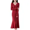 Vestido de cachemira con cuello, jersey para mujer, nuevo, versátil para otoño e invierno, de manga larga, casual, largo, de punto de lana