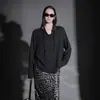 Nueva Camiseta con Capucha de Manga Larga Estilo Francés Perezoso para Mujer, Camisa Base Suelta de Algodón y Lino, Top de Punto, Camiseta