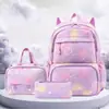 Mochila Escolar Set de 3 Piezas Estampado de Corazón Degradado Bolsa de Almuerzo Térmica