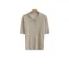 Top de punto de lana vintage con cuello polo retorcido de manga corta para mujer, otoño, de alta gama, único y exquisito, top corto