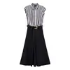 Ropa de Mujer Transfronteriza 2026 Moda Europea y Americana Versátil Casual Patchwork Color con Cinturón Vestido de Manga Corta Mujer B22663