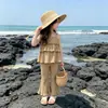 Conjunto Novo para Meninas 2026 Verão Alça Fina de Espaguete Vestido com Alça Fina de Espaguete Calça Flare Nove Pontos Conjunto de Duas Peças Estiloso Tendência