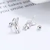 Pendientes de Hilo de Conejo Lindos para Mujer de Plata de Ley 925 Mini Animal Hélice de Oreja Uña de Hueso de Oreja Estilo Coreano Simple Estilo Frío Joyería para Oreja