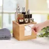 Caixa de Lenços Multifuncional de Madeira Maciça Armazenamento de Cosméticos para Mesa de Trabalho Caixa de Lenços Integrada com Gaveta Caixa de Armazenamento para Cômoda de Quarto