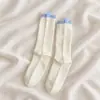 Calcetines de algodón para mujer, estilo primavera y otoño, calcetines de media pantorrilla a rayas azules estilo japonés, estilo coreano, modernos y versátiles