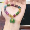 Nuevo Pulsera de Turmalina Arcoíris con Diseño Único, Estilo Étnico, Pulsera de Cristal Graduado de Elefante Auspicioso, Regalo para Novia