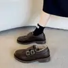 Sapatilhas de salto baixo, centímetros, baixo, estilo francês, sapatos pequenos de couro, femininos, estilo primavera e outono, 3 fivelas casuais, salto novo, dupla fada, 2026