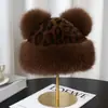 Nuevo Sombrero de Pescador de Felpa con Estampado de Leopardo Estilo Japonés para Mujer, Sombrero Cálido Mongol del Noreste, Para Adelgazar el Rostro, Protección de Orejas, Gorro de Cabeza de Moda