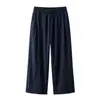 Calça Cropped Reta de Algodão Tencel para Mulheres, Novo Estilo Verão 2026, Caimento Solto, Emagrecedora, Petite, Fina, Calça de Perna Larga de Nove Pontos