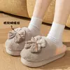 Pantuflas de felpa de algodón con lazo floral para mujer para otoño e invierno, uso en interiores en casa, suela gruesa, forradas de felpa, cálidas y esponjosas, al por mayor