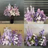 Arreglo de Piso para Boda Púrpura Romántico Banquete de Compromiso Diseño Salón de Bodas Escenario Guía de Camino Flor Decoración de Boda Arte Floral Artificial