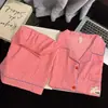 Pijama de Coelho Bolso Listrado Vermelho Novo Estilo Menina Japonesa Conjunto de Duas Peças Cardigan Manga Curta Shorts Roupa de Casa Feminina