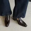 Zapatos Pequeños de Cuero con Tacón Alto Grueso para Mujer Botines de Media Caña Estilo Nuevo de Otoño Todo Cuero Genuino Piel de Vaca Punta Cuadrada Zapatos de Moda Zapatos de Temporada para Mujer