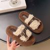 Pantuflas Peludas de Suela Gruesa para Uso Exterior de Mujer 2025 Otoño Nueva Moda Hebilla de Cinturón Pantuflas Perezosas Casuales Rizadas Venta al por Mayor