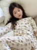 Queijo e meninos miadores 2024 outono versão coreana do novo conjunto de roupa de casa de algodão de manga comprida pijama infantil