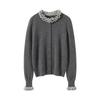 Cardigã de Cashmere para Mulheres 100% Cashmere Puro Nova Moda Gola Redonda Manga Longa Tricotado Quente Suéter Jaqueta