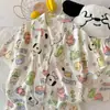 Atacado transfronteiriço de novos pijamas de algodão nuvem para mulheres, populares no verão, conjunto fofo de roupas caseiras com shorts de manga curta e desenhos animados