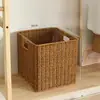 Cesta de almacenamiento de armario nórdico, caja de almacenamiento tejida, cesta organizadora simple para sala de estar, tejido de imitación de ratán