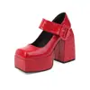 2022 Novo Padrão de Bambu Fivela Quadrada Sapatos de Camada Única para Primavera e Outono Mesa d'Água Salto Alto Espesso Tamanhos Grandes 40-43 Sapatos de Comércio Exterior