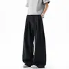 Calça Plissada de Linho Imitação Estilo Old Money Perna Larga Masculina Verão Fina Respirável Esportiva Versátil Solta Reta Casual