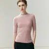 Suéter de Cashmere Baicaierong 2026 Outono/Inverno Feminino, Manga Curta, Gola Semi-Alta, Design Versátil, Tricô de Lã