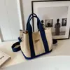 Bolso de Lona tipo Cesta Casual Europeo y Americano Bordado con Letras Bloques de Color 2023 Nuevo Bolso de Mano Bolso de Hombro con Textura Vintage