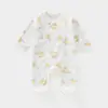 Macacão Bebê Classe a de Algodão Puro com Amarração, Macacão para Recém-Nascido com Coberturas para Mãos e Pés, Costura Fluorescente Roupa Íntima para Recém-Nascido
