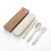 Caixa de Louça de Palha de Trigo Portátil para Viagem ao Ar Livre Sabor de Trigo Colher Garfo Hashi Conjunto de Três Peças para Louça Logo de Presente