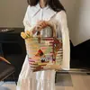 Bolso de Mano Tejido de Verduras Hecho a Mano con Perro Salchicha Rayado Vintage para Mujer, Bolsa General de Gran Capacidad, Bolso Cubo Portátil