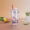 Taza con Popote de Dibujos Animados Pony Polly Unicornio Doble Capa Engrosada Resistente a Caídas de Plástico Taza de Agua de Verano de Alto Valor para Café