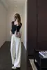 Calça casual longa de lã acetinada de peso pesado, cintura alta, modelagem que emagrece, perna reta e larga para mulheres, novo estilo outono/inverno