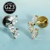 Piercing de Lábio com Rosca Interna F136 Titânio Fundo Plano Europeu e Americano, Piercing de Lábio com Zircônia Marquise, Piercing de Lábio, Piercing de Orelha, Joia para Piercing de Cartilagem