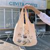 99304 Bolso de lona de mano para hombro, bolso de mano con linda ilustración de dibujos animados para mujer, bolso de mano para estudiante, moderno
