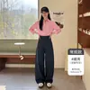 Pantalones de traje de mujer de alta gama a la moda con botones ocultos, nuevos estilos de primavera y otoño, adelgazantes, fluidos, de cintura alta, corte holgado, versión estrecha, pantalones de pierna ancha