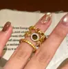 Anel Aberto de Pedra Olho de Tigre Feminino Outono e Inverno Maillard High-End Anel de Dedo Indicador Empilhável Nicho Luxo Leve Exquisite
