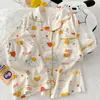 Cardigan de Algodão Nuvem Venda Quente Estilo Novo de Verão com Gola, Pijama Doce para Meninas, Shorts de Manga Curta, Conjunto de Roupa para Casa Feminino