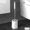 Sin ángulo muerto, con base, juego de cepillos de baño de mango largo, cepillo para inodoro de plástico para uso doméstico, para limpiar inodoros