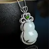 Colgante de calabaza Jixiang Fu Lu, tricolor, chapado en jade blanco, con incrustaciones de plata 925, colgante de calabaza de jade Hetian, collar novedoso