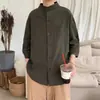 Camisa retro de tres cuartos estilo Hong Kong para primavera y otoño, unisex, top casual simple de color liso, corte holgado para pareja, ropa de moda