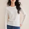 Camada Base de Lã Lyocell Tencel Roupa Íntima Feminina 2026 Novo Gola Redonda Elástico Ajuste Slim Cor Sólida Top