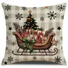 Funda de Cojín Navideña a Cuadros Retro Patrón de Muñeco de Nieve Árbol de Navidad Trineo Decoración Navideña para Sala de Estar Funda de Almohada
