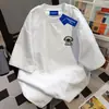 Camiseta de Manga Corta Impresa Retro de Calle de Alto Estilo Japonés Vintage para Mujer, Top Casual Holgado de Cuello Redondo de Moda, Verano 2025