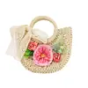 Bolso Tejido de Paja con Flores Artificiales, Kit de Materiales Hechos a Mano para DIY, Bolso de Mano para Actividades de Calentamiento, Team Building, Regalo del Día de la Madre