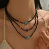 3 Piezas de Moda Bohemia Estilo Nuevo Estilo Playa Océano Collar Multicapa Irregular con Cuentas de Vidrio Turquesa para Mujer
